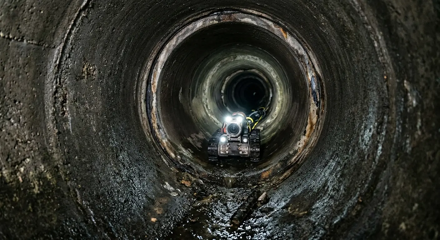 Robotic sewer camera inspecting pipe interior for Drain Snake Service in East Pikeland